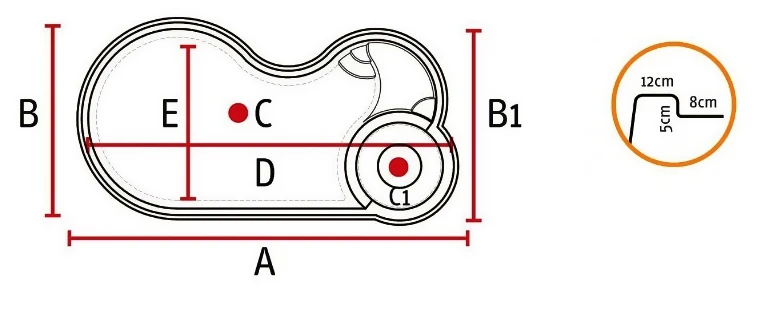 Detalhe das medidas da Piscina de Fibra modelo Infinity 2026