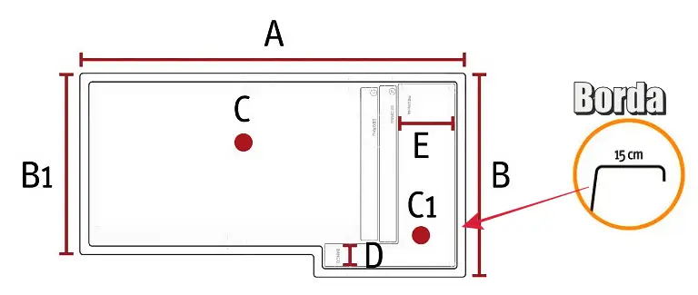 Medidas da Piscina de Fibra modelo Retrô 2016 