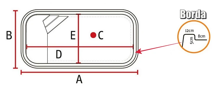 Detalhe das Medidas da Piscina de Fibra modelo Retangular 2026