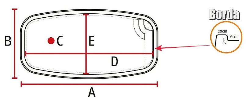 Detalhe das Medidas da Piscina de Fibra modelo Atlantica 2026