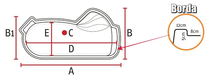 Detalhes das medidas Piscina de Fibra modelo Exclusive 2026
