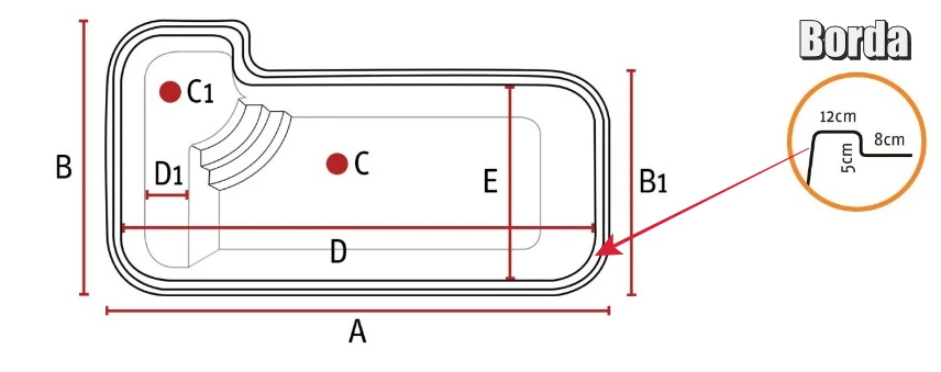 Detalhes das Piscina de Fibra modelo Praia 2026