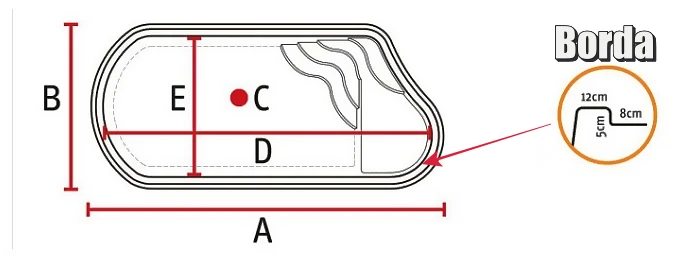 Detalhe das medidas da Piscina de Fibra modelo Requinte 2026