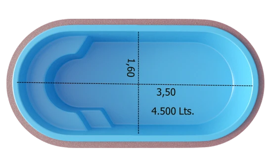 Medidas Piscina de Fibra LD-315 para cobertura e com 6.900 litros de água
