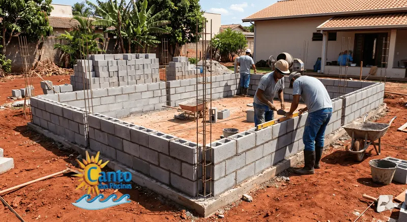 Construção da Alvenaria da Piscina.