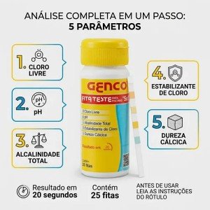 Fita teste Marca Genco, para medir os parametros da água da piscina