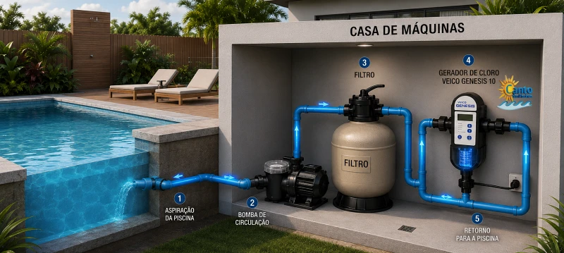 Gerador de Cloro instalado na casa de máquinas