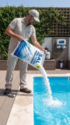 Aplicação de sal na piscina