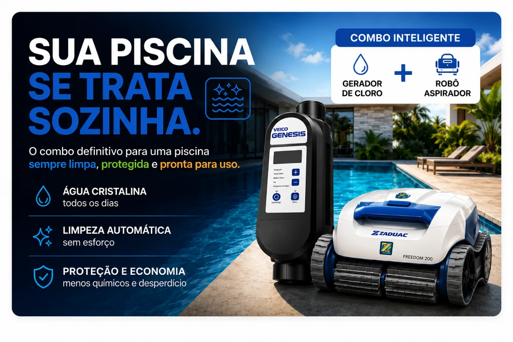 Adquira o nosso Robô Aspirador e o Gerador de Cloro para piscinas.