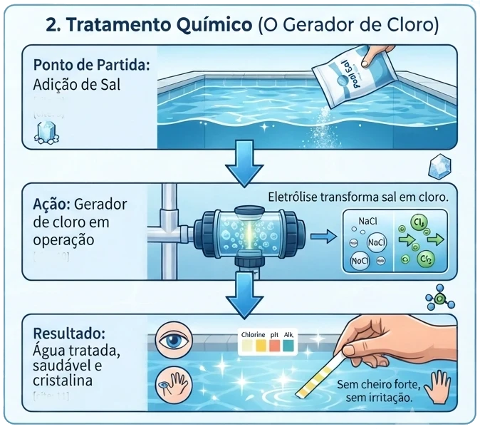 Gerador de Cloro realizando o tratamento da água