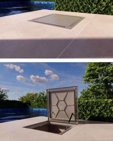 Tampa instalada em piso cimentício