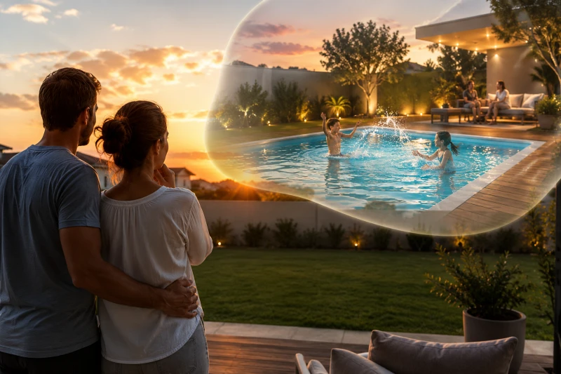 Casal sonhado com piscina no quintal