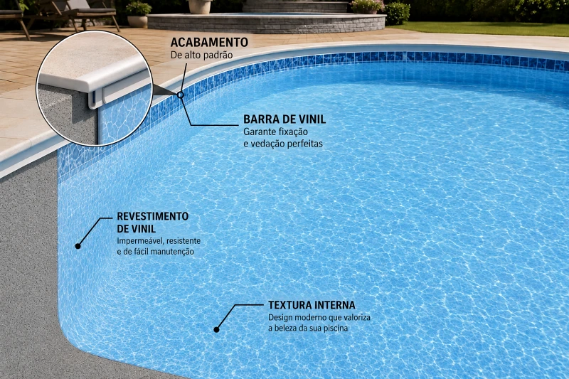 Piscina de vinil mostrando o acabamento e revestimento interno