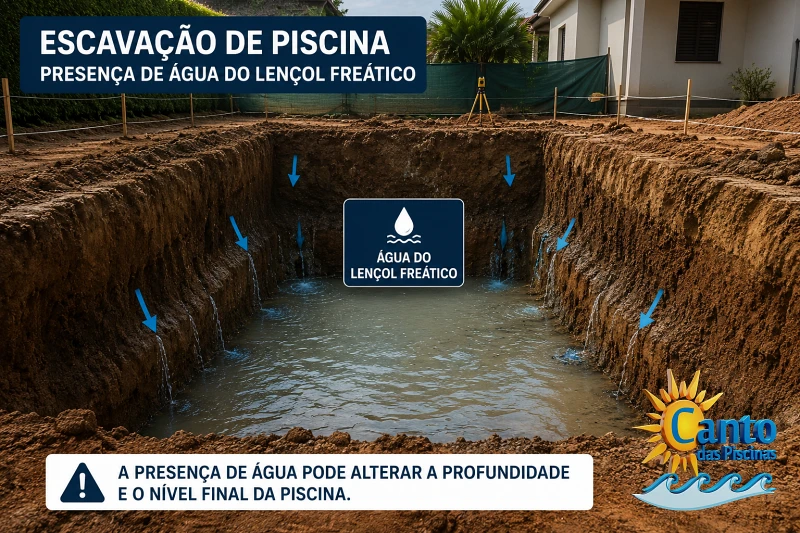 Escavação de piscina com presença de água do lençol freático