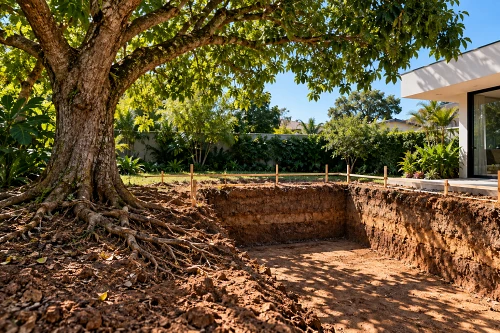Árvore próxima ao espaço destinado à piscina