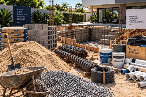 Materiais utilizados na construção de uma piscina