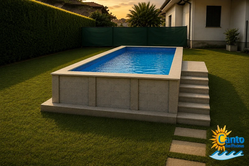 Piscina construída acima do nível original do terreno
