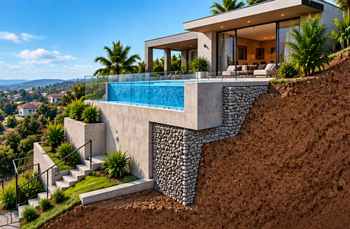Piscina em terreno em aclive