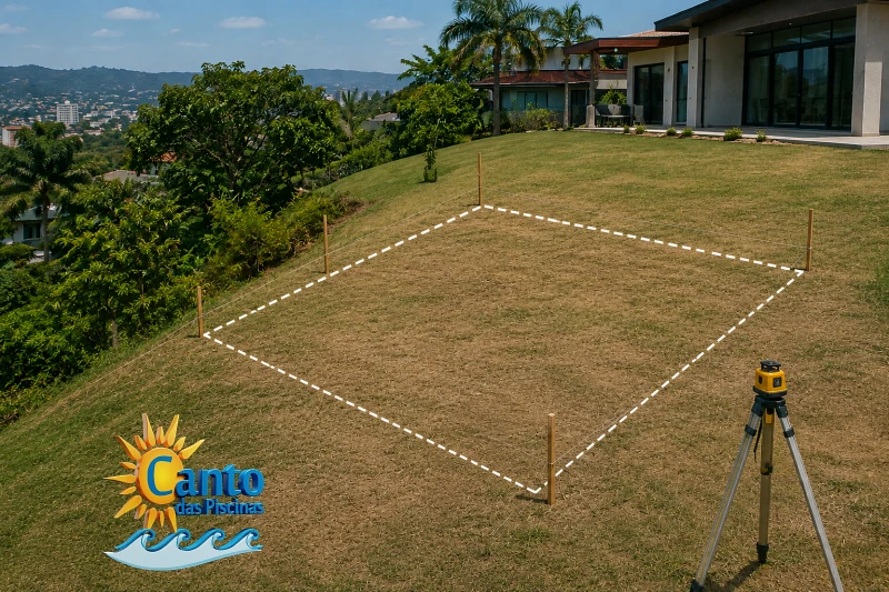 Terreno com desnível antes da construção da piscina