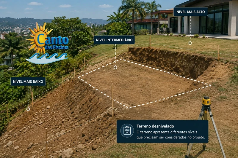 Terreno preparado e nivelado para construção de piscina